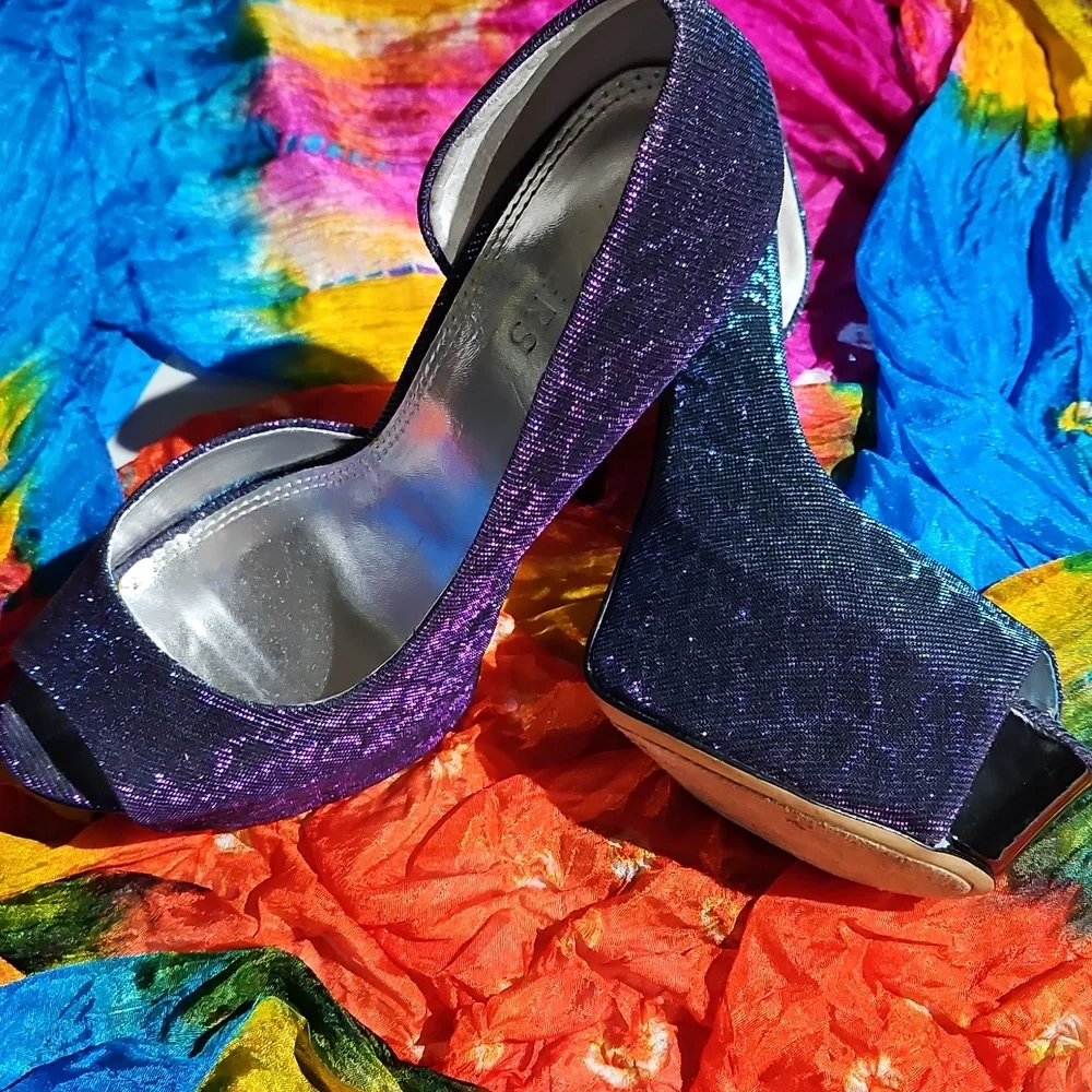 Bakers Purple Metallic Heels Elegant Peep Toe
